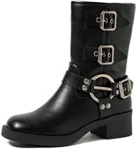 QUEEN HELENA Botines Biker Botas Bajas con Hebillas Casual Mujer X30-116, Negro, 38 EU