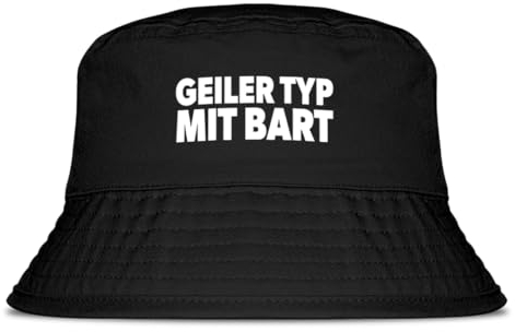 Geiler Typ mit Bart - Fischerhut | Anglerhut | Sonnenhut | Sommer | Malle | lustige Sprüche | OneSize | Malle | Urlaub | Schwarz