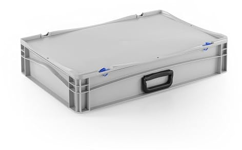 DIE BOX FABRIK Robuster Eurobehälter mit Tragegriff & Scharnierdeckel | Stapelbarer Kunststoffkoffer für Lager & Transport | Aufbewahrungsbox für Werkzeuge, Logistik & Industrie (600x400x133 mm)