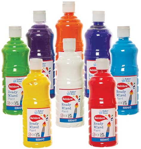 Baker Ross FN167 Rainbow Ready Mixed Paints - Pack of 8, Paint Value Pack of Bottles, Paint for Kids