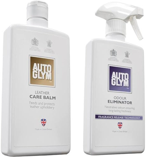Autoglym Leather Care Balm, 500ml - Feeds and Protects Car Leather Upholstery and Motorcycle Leather, Beige & Odour Eliminator, 500ml - Car Air Fresheners Spray and Odour Eliminator