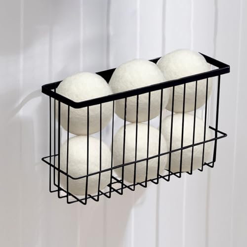 Magnetic Dryer Ball Holder for Laundry Room Dryer Ball Organization, Magnetic Lint Bin for Laundry Room Wool Dryer Ball Organizer, Iron Dryer Ball Container for Laundry Room Storage（Black）