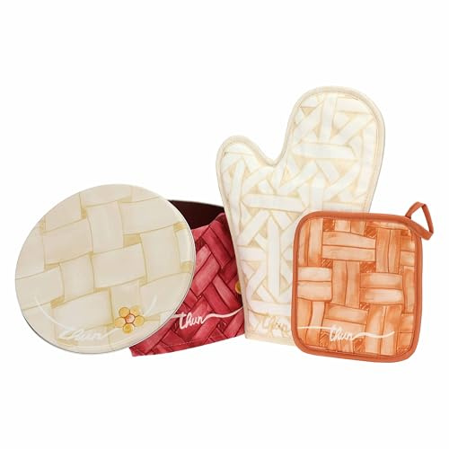 THUN, Set Scatola in Latta, Linea AbbracciAMI, Set Scatola da Collezione, Idea Regalo per Natale, Scatola 21 x 13 cm, Guantone 18 x 30 cm, Presina 16 x 16 cm, Canovaccio 50 x 68 cm