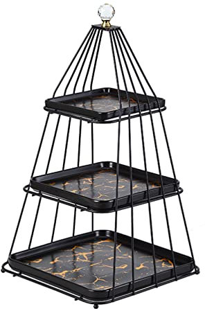 CCYENG Alzata per Dolci a più Livelli con vassoi da Portata a 2 o 3 Livelli, espositore per Alimenti in Ceramica, portagioie Creativo Europeo per Dolci, Frutta, Caramelle (Nero Nero)