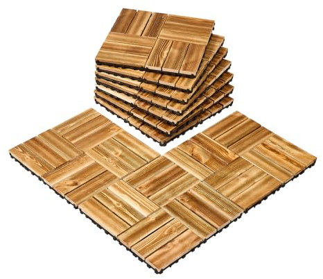 VEVOR Piastrelle per Terrazza ad Incastro in Legno Massello, 10 Pezzi 30,5 x 30,5 cm, Impermeabili, in Legno di Pino Canfora, per Tutte Atmosferie, Piastrelle per Portico Bordo Piscina Balcone Cortile