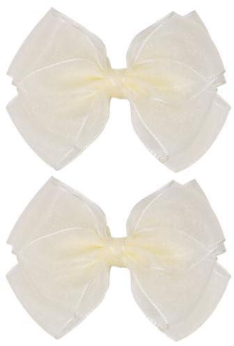 Zolyco 4.5-Inch Hair Bows Organza Alligator Clips Delicate Double Luster Sheer Mesh Hair Accessories for Girls, Toddler, Kids and Women Birthday Wedding Christmas Occasions- Set of 2