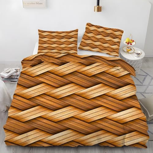 EXSANLIEAY Flechten BettwäSche 220x240 Bambusmatte BettwäSche-Sets füR Jeden, Bettbezug Wende Microfaser mit Reißverschluss - 1 Bettbezügen & 2 Kissenbezügen 80x80, Weich & Bügelfrei