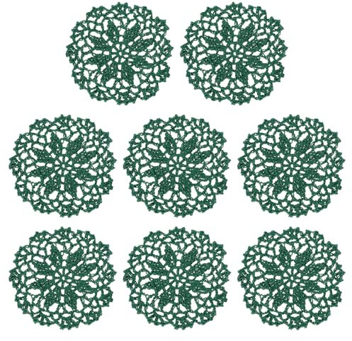 QUARKZMAN Sottobicchieri in Tessutos, 8pz 105mm -Centrini all'Uncinetto in Cotone Intrecciato Tappetino Tazze in Pizzo Ricamato con Motivo Floreale per Decorazioni Matrimoniali (Verde Scuro)