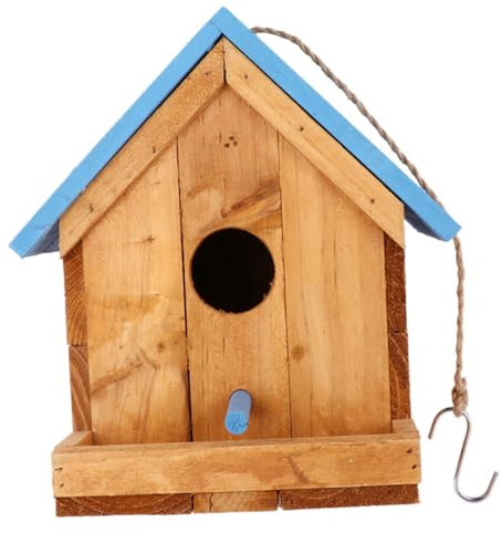 POPETPOP Hängender Vogelfutterspender Aus Holz Vogelfutterkäfig Mit Ständer Für Außenbereich Futterhaus Für Kleine Vögel Wie Kanarienvögel Und Papageien Zum Aufhängen Als Ornament