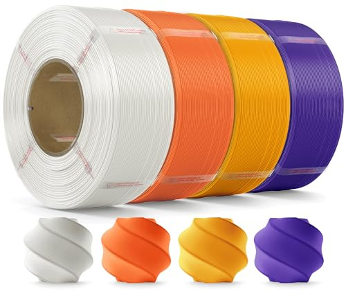 MarsWork Filamento PLA 1,75 mm, 3D Filamento per Stampante con Precisione Dimensionale +/- 0.02mm, 4kg Refill Compatibile con la Bobina Riutilizzabile di Bambu Lab, Bianco+Arancione+Giallo Scuro+Viola