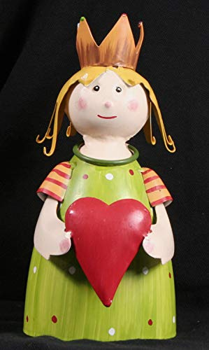 Lenzbach Zaunhocker Engel mit Herz gepunktet grün 22 cm Figur aus Blech Prinzessin Metall Deko Garten Balkon Dekofigur Königin Pfostenhocker Love Shabby