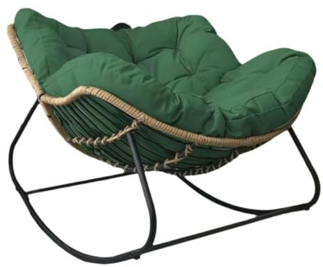 Schaukelstuhl für den Innen- und Außenbereich, Terrasse, Ei, Papasansessel mit Rattan-Gewebe und dickem Kissen, bequem, hautfreundlich, für Wohnzimmer, Veranda, Garten