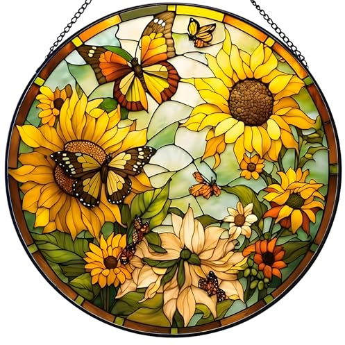 TUYOBG Sunflower Acrylic Garden Wall Art Outdoor, Weather-Resistant Hanging Ornaments for Outdoor Fence Decorations, Colorful Round Garden Decor for Patio, Yard, Porch, or Living Room