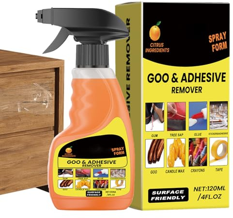 Dissolvant adhésif en spray - 120 ml - Décapant de ruban adhésif multifonction pour sol, carrelage, fenêtre, tapis d'intérieur, papier peint, métal, voiture, verre, bois, meubles de maison