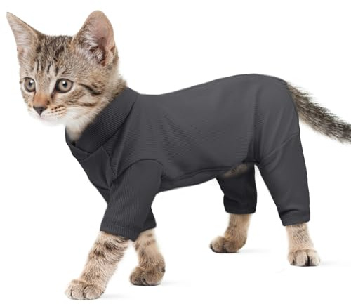 Ropa para Gatos, Chaleco Suéter con Mangas Ropa Invierno Abrigo Pullover Gatos Body Traje de Recuperación Jersey Gato Sphynx(Gris Oscuro, XS)