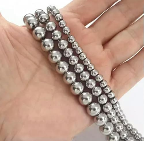 Stainless Steel Handmade Soild Beads Ball Chain Necklace women men -6mm 22 inch