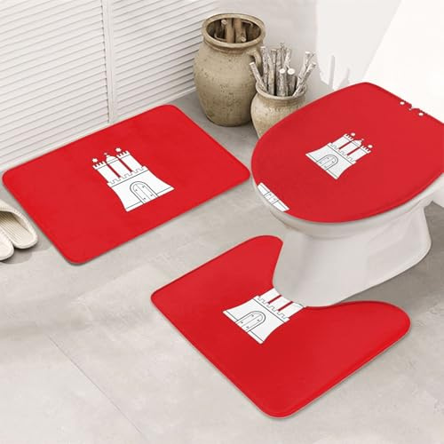 The Hamburg Flag 3-teiliges Badezimmerteppich-Set – rutschfeste ultraweiche Teppichmatten, geeignet für Badezimmer, Toiletten, Badewannen, Duschen, Schwarz
