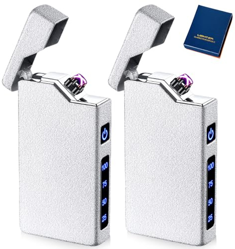Accendini elettronici USB, 2 pezzi, accendini USB elettrici ad arco LED, doppio arco, con indicatore di batteria, antivento, al plasma, accendino elettrico con confezione regalo (argento opaco)