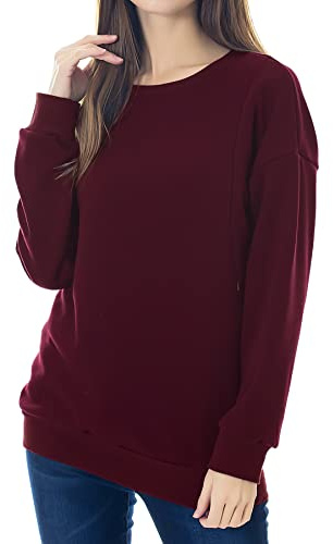 Smallshow Fleece Nursing Sweatshirt Långärmad amning Pullover Toppar,Wine XL