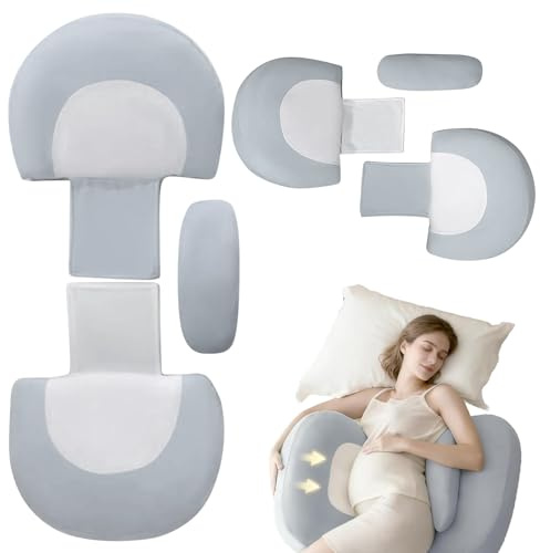 Oreiller de maternité pour dormeurs latéraux et coussin de grossesse avec cale réglable – Soutien en mousse à mémoire de forme pour le dos, le ventre, les hanches, housse amovible pour un lavage