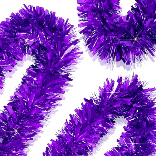 Psoeksdo 33Ft Christmas Tinsel Garland Xmas Tree Decorations Shiny Thick Purple Metallic Twist Garland Ceiling Hanging Decor for Xmas New Year Birthday Party Indoor Outdoor Supplies-Purple