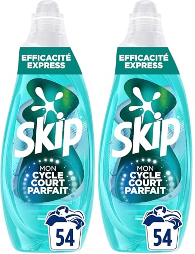 Skip Lessive liquide Mon Cycle Court Parfait Efficacité Express - 54 lavages - 1ère lessive conçue pour cycle court, efficace dès 15minutes (Lot de 2)