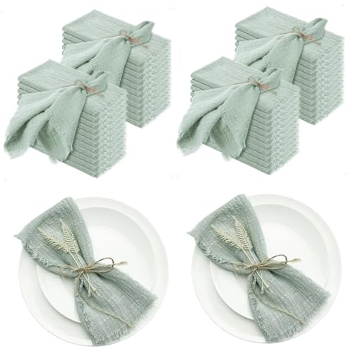 50 Pcs Cloth Napkins Sage Green Soft Comfortable Cotton Dinner Napkins 12x12 in Rustic Washable Reusable Light Green Table Dinner for Wedding Party Evening Event..