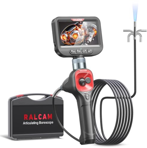 Ralcam Endoskopkamera mit Licht, 360° beweglicher Kopf, Endoskop 6,2mm | 4,3 HD Inspektionskamera, 32GB Speicherkarte, 6 LEDs, IP67 wasserdichte, Für Fahrzeug- und Motorinspektionen