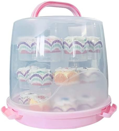 KAQvserbb Pink Cupcake Carrier 3 Tiers, Plastic Cupcake Holder with Handle, Stackable Cupcake Storage Container with Lid, BPA Cake Transport Box for Party, Wedding, Birthday, Holds 36 Cupcakes