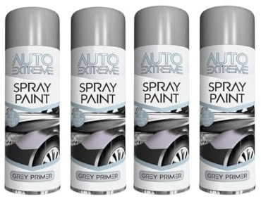 MSQUARE Grey Primer Spray Paint, Long-Lasting Finish, Fast-Drying, Matt-Finish, Non Cracking, Easy Application, Suitable For Use On Metal, Wood, Plastic, Glass, 250ML (4 Pcs)