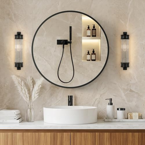 Zurehome Spiegel Rund mit Schwarzer Rahmen 50cm: Runder-Spiegel-Schwarz Wandspiegel für Badezimmer, Schlafzimmer, Flur, Eingang, Gäste WC Deko