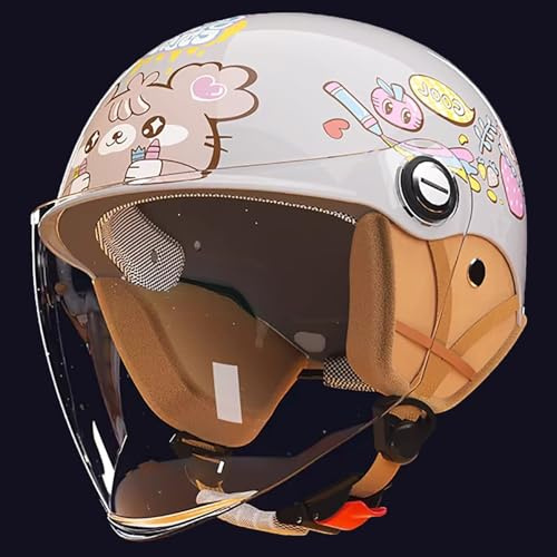 Casque De Scooter Enfant Mignon, Demi-Casque De Moto avec Visière Solaire pour Garçons Et Filles De 3 À 12 Ans, Homologué ECE 22.06.