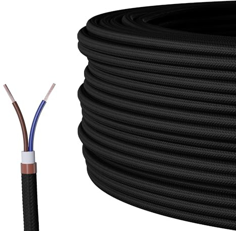 Textilkabel für Lampe, Stoffkabel 2-adrig (2x0,75mm²), Schwarz - 5 Meter