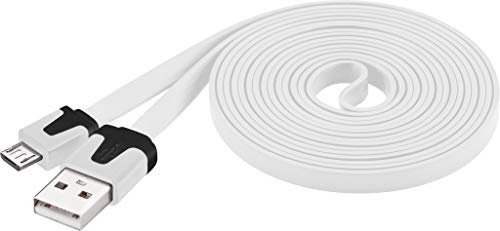 PremiumCord USB - Micro USB PVC-Flaches Verbindungskabel 2m, USB A Stecker auf Micro B Stecker, USB 2.0 High Speed Datenkabel, 2x geschirmt, AWG28, Farbe weiß, Länge 2m