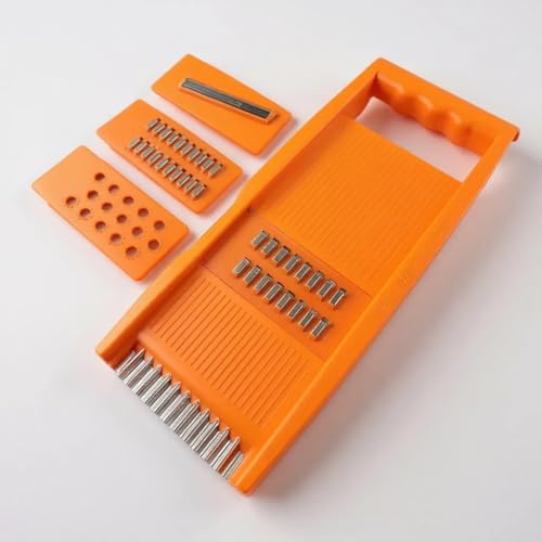 4 tlg Gemüsereibe, Karottenhobel, Karottenreibe, Gemüsehobel, Küchenreibe mit Edelstahlklingen, Reibe Hobel für Salat, Karottensalat, Obstreibe, Тёрка-Корейка (Orange)