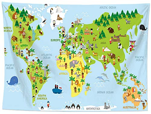 izielad Tierweltkarte Wandteppich Kinder pädagogische Wandtattoos Baby Kinderzimmer Kinderzimmer Klassenzimmer Wanddekoration 130X150CM 51X59IN