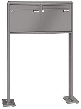 RENZ / RS2000 / 2er Freistehende Briefkastenanlage Standbriefkasten/RAL-Farbe 9007 Volumen 1/mit Fußplatten/Dein-Briefkasten.de