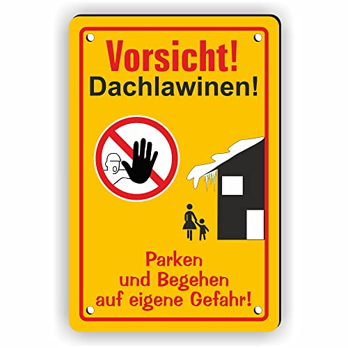 Fassbender-Druck SCHILDER - VORSICHT DACHLAWINENGEFAR Schild mit Bohrlöchern - vorgebohrtes Schild zum Markieren einer Gefahrenzone Privatweg/Begehen & Befahren auf eig. Gefahr (30x20cm Schild)