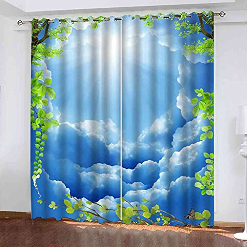 GXLOGA Rideau Occultant Rideau Salon Rideau Thermique Isolant et Phonique à Oeillets Rideaux Lot de 2 Paysage de Ciel Bleu et Nuages ​​Blancs pour Chambre d'enfants Cuisine Fenêtre Décoration Moderne