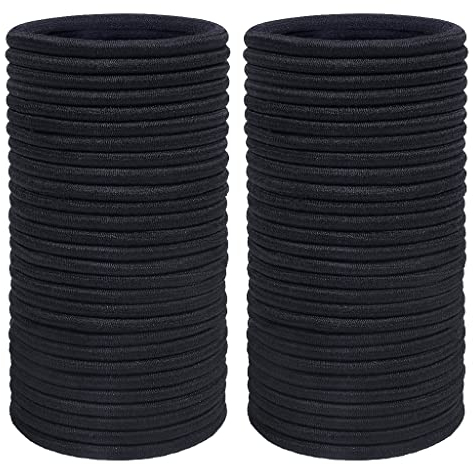 JCF Lot de 50 élastiques à cheveux sans métal pour queue de cheval, 4 mm, pour femmes, filles, hommes, enfants (noir)