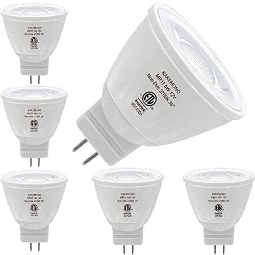 KAKEMONO 5W MR11 GU4.0 Led Bulbs, 35W Halogen Equivalent, 2700K Soft Warm White, 12V GU4 Low Voltage Spotlight for Outdoor Landscape Track Lighting, Not Dimmable-6 Pack