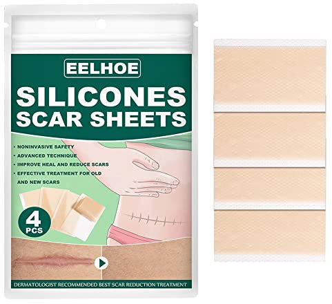 Silikonpflaster für Narben, Professionell Narbenpflaster Silikon Silicone Scar Removal Sheets für Akne-Narben, Keloid, Verbrennungen, Chirurgische Kaiserschnitt-Narben 4 Pack, 4cm X 7.5cm
