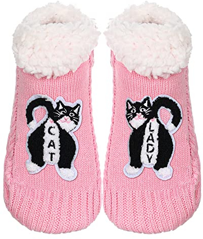 ZYZX Calcetines de Bailarina de Casa para Mujer con Forro de Sherpa,Zapatillas con Suela Suave de Estar por Casa,Regalos para los Amantes de los Gatas