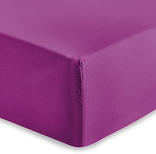 AMEHA Fitted Sheet Double 25 cm Deep Bed Sheets Easy Care Brushed Microfiber Elastic Fitted Bed Sheet Shrinkage Resistant (Purple, 137 x 191cm)