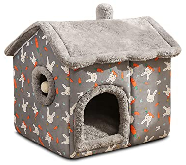 Galatée Katzenhöhlenbett, Tragbares Katzenbett Mit Abnehmbarem Kissen, Kleines Hundehöhlenbett Haustier Warmes Haus, Waschbares Hundebett, Katzen-Welpen-Iglu-Bett(M, Grauer Kaninchen)