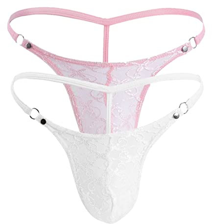 VemeFufu Sexy Pizzo Perizoma Uomo Intimo C String G Slip Boxer Tanga Uomini Hot Vita Bassa Elastici Thong Mankini Bikini Maschile Mutande Ros+ Bianco Tagli Unica