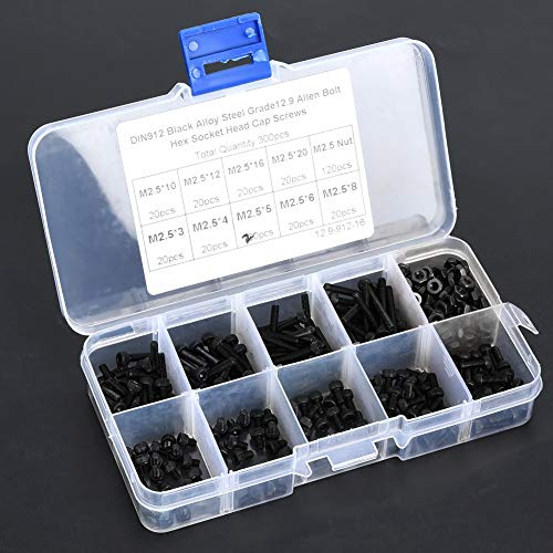 M2,5x6,M 2,5x12mm mit Nuss, M 2,5 Steckdosen Schrauben, M 2,5x10 Bolzen Schwarz, M 2,5, 45 Schrauben 300 Stück M 2,5x320mm 12,9 Grad Schwarz Legierter Stahl Sechs Kant Kopfs Ch