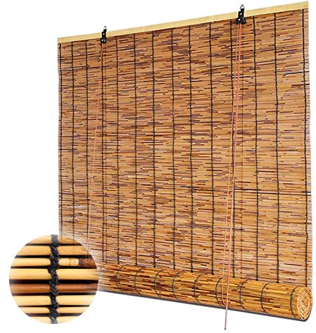 CcacHe Retro Jalousine Bambusrollo, Bambus Rollo Outdoor 40-160cm Breit Bambus Raffrollo Natur Holzrollos Blickdicht Sonnenschutz Und Sichtschutz Rollo Seitenzugrollo Für Fenster Und Türen