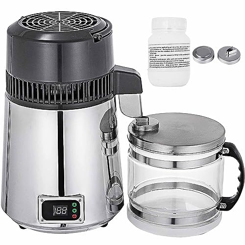 PixCy Distillatore d'Acqua 4l Acciaio Inossidabile Depuratore d'Acqua con Brocca di Vetro 1l/H Macchina dell'Acqua Distillata per Case Laboratori Industrie,220V