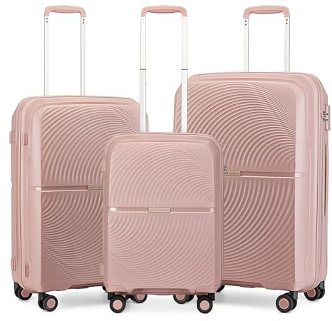 British Traveller Hartschalenkoffer Set Reisekofferset mit TSA-Schloss Handgepäck Koffer Set mit 8 Spinnerräder Rollkoffer 100% PP Koffer Trolleys Pink